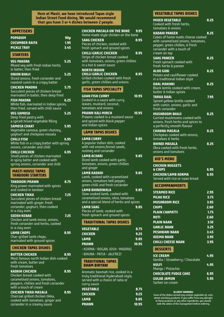 Masti Dine in Menu