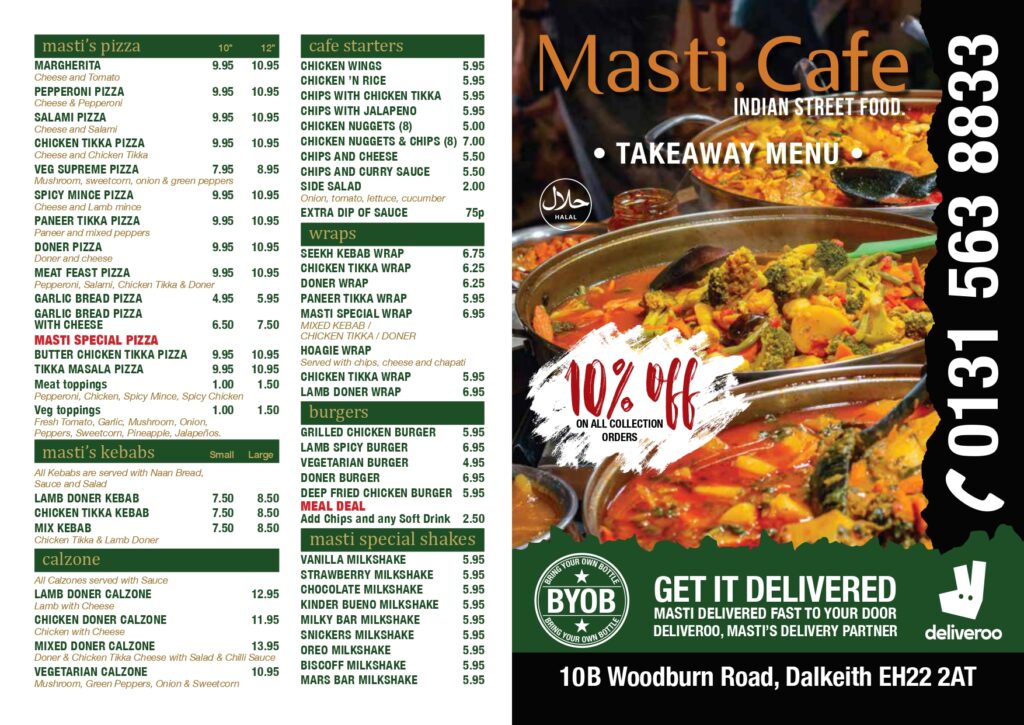 Masti Cafe Dalkeith Takeway Menu